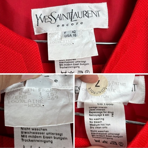 Vintage YSL Encore Size 10 Wool Two Piece Suit Red 90s Power Glam Office Bold - Picture 4 of 16